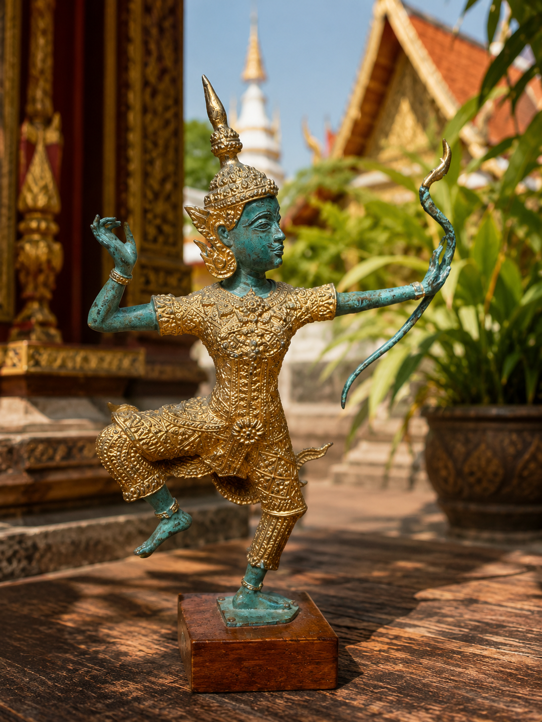 Prince Rama à l’arc – Sculpture thaïlandaise en bronze – 27 cm