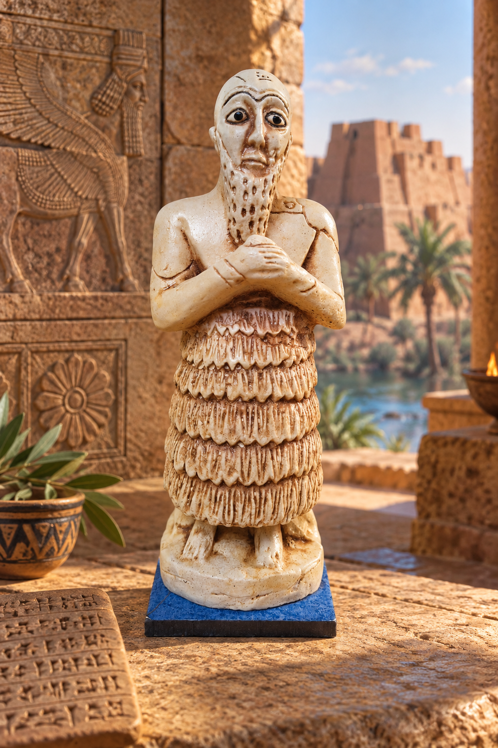 Reproduction du Roi Lamgi-Mari – Temple d’Ishtar – Statuette sumérienne de Mari – 19 cm