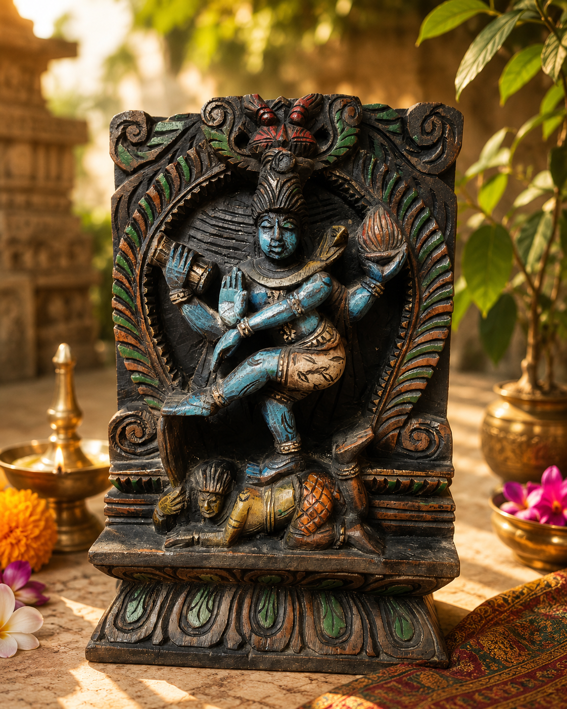 Shiva Nataraja – Sculpture murale hindoue ancienne – Seigneur de la Danse – Inde