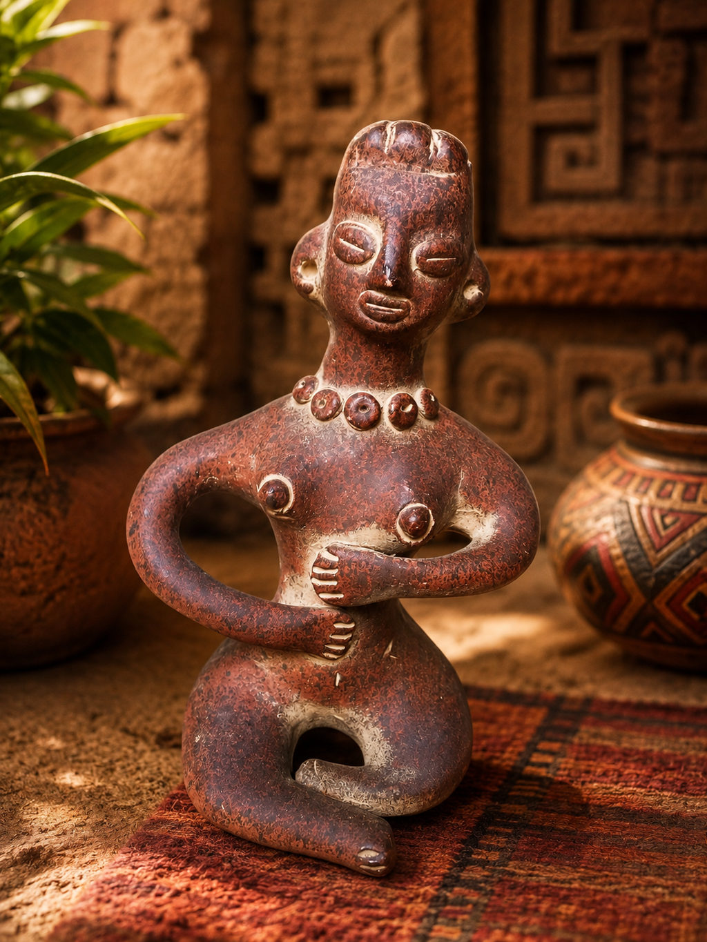 Statuette Femme Précolombienne Mexique – Terre Cuite 19,5 cm – Art Mésoaméricain