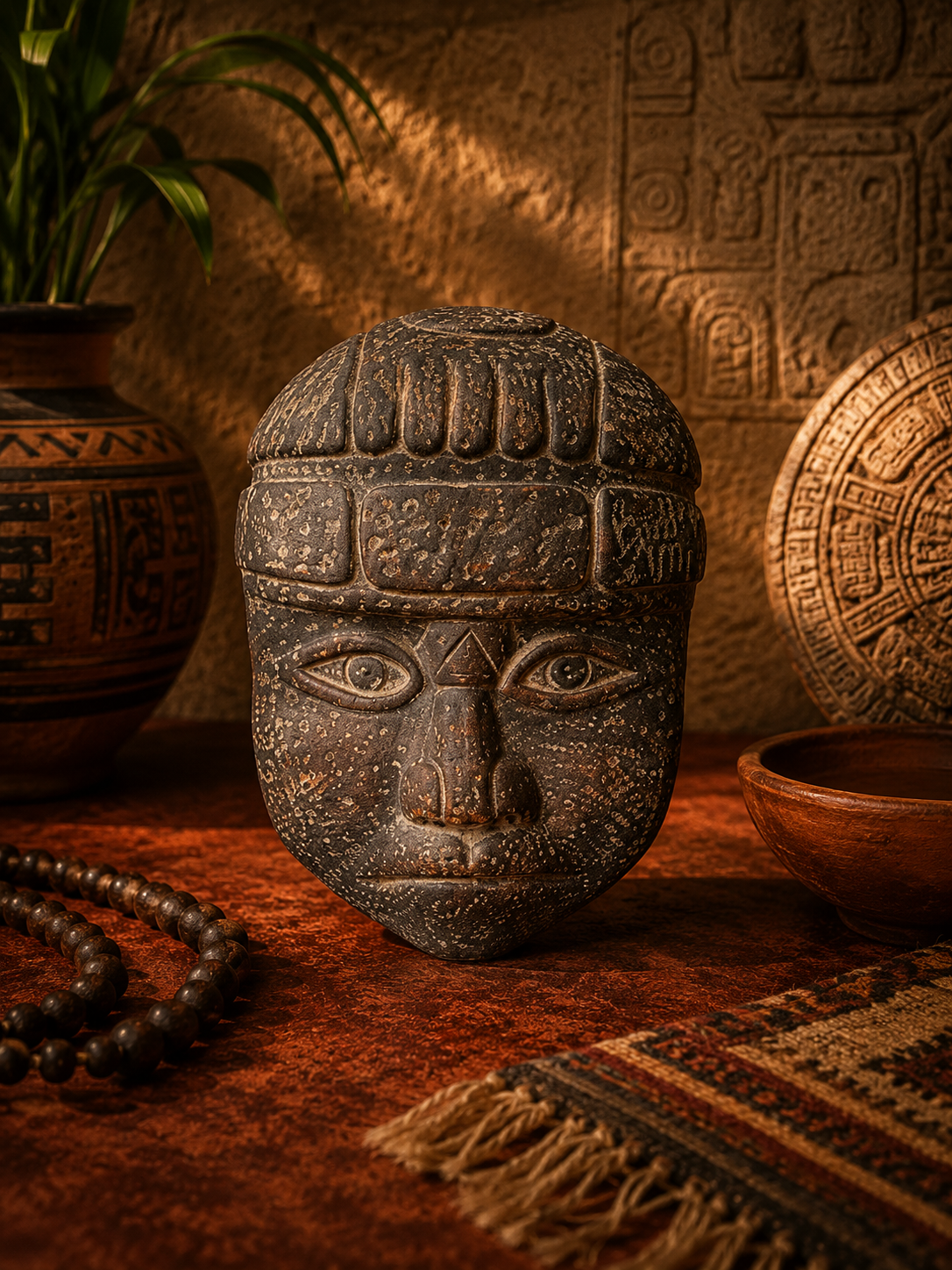 Tête olmèque en céramique – Sculpture style précolombien – Mexique – 19 cm