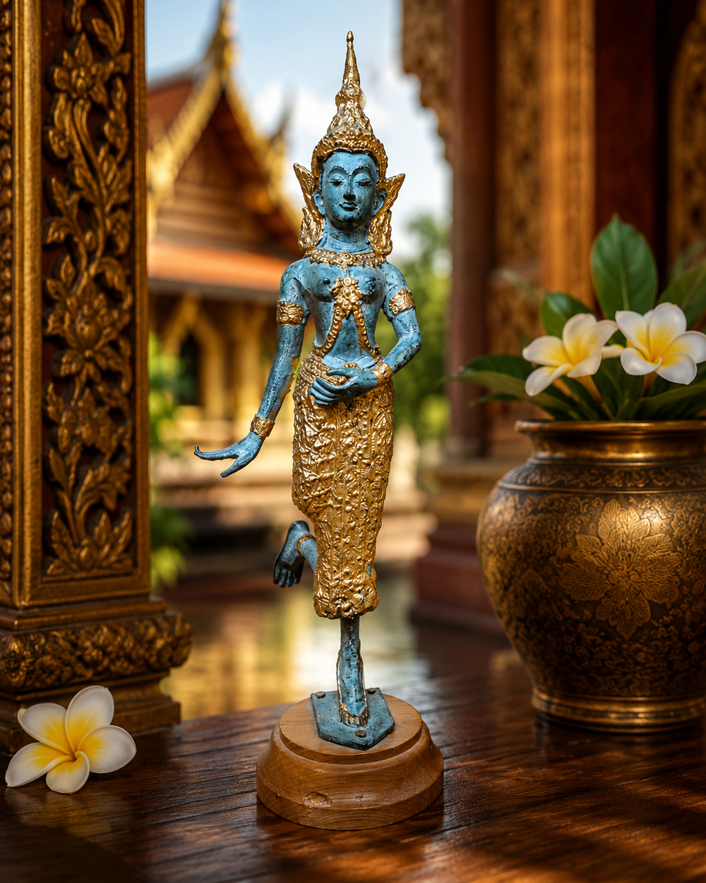 Danseuse Apsara thaïlandaise en bronze patiné et doré – Thaïlande – 25 cm
