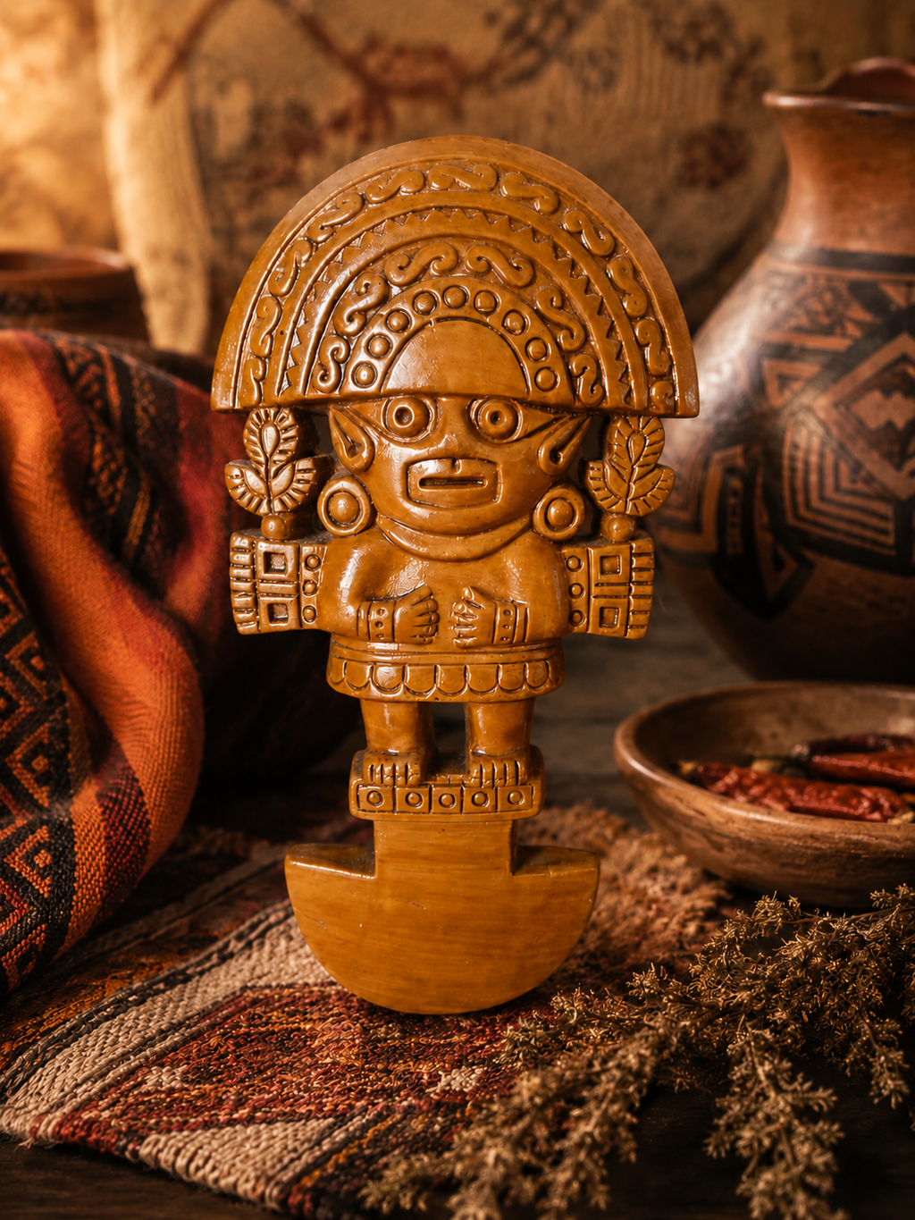 Tumi cérémoniel du Pérou – Sculpture en céramique – Art précolombien Chimú / Inca – 20 cm
